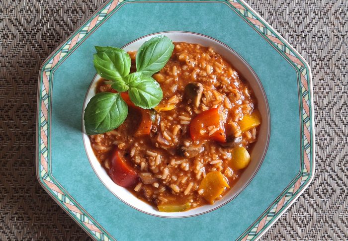 Reis Paprika VHack Topf Vegan